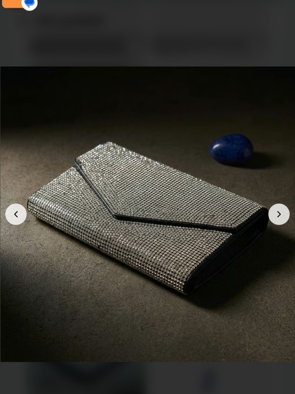 Silver Crystal Envelope Clutch with Black Trim